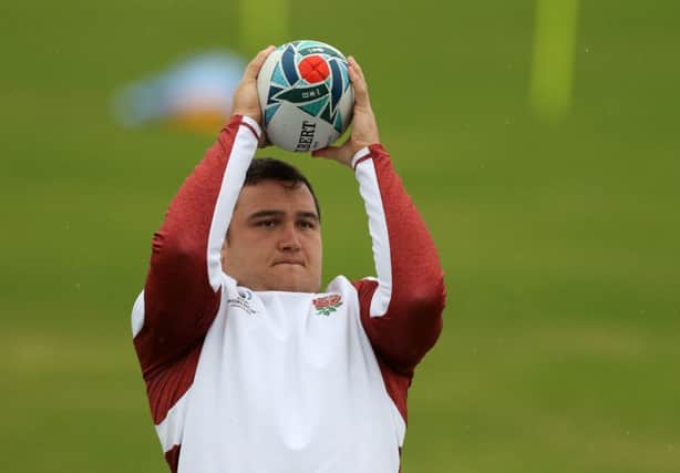 England hooker Jamie George prepares to throw the ball during a training session at Fuchu Asahi Football Park. Picture: David Rogers/Getty Images