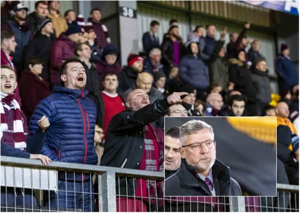 Fans vent their ire at Hearts boss Craig Levein (inset). Picture: SNS Group