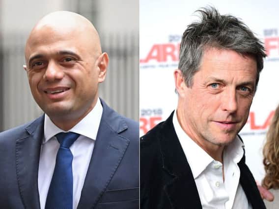 Chancellor Sajid Javid (left) and Hugh Grant are at odds