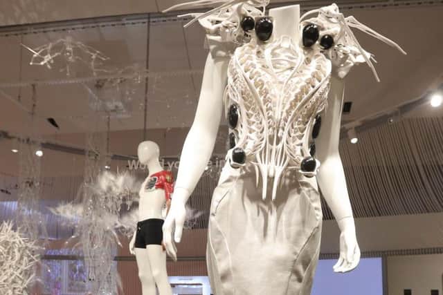 Dutch fashion designer Anouk Wipprecht's "spider dress" is one of the star attractions in the Hello, Robot exhibition.