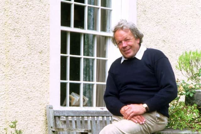 Keith Schellenberg with his dog Horace outside his home on Eigg in July 1992. (Picture: Denis Straughan)