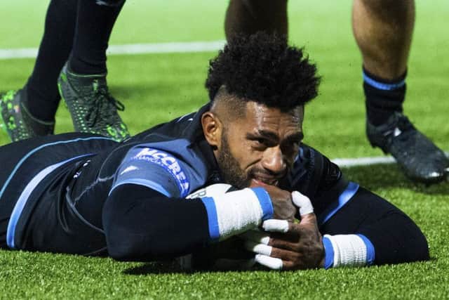 Nikola Matawalu scores Glasgow Warriors fifth try in their 50-0 victory over Southern Kings. Picture: SNS/SRU.