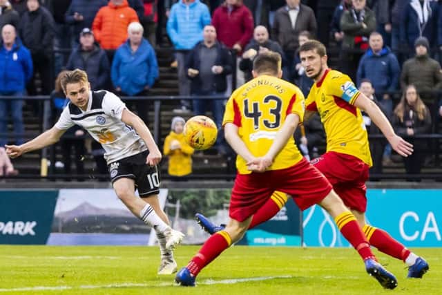 Alan Forrest scores to make it 4-0 for Ayr United. Picture: Roddy Scott/SNS