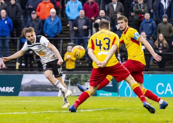 Alan Forrest scores to make it 4-0 for Ayr United. Picture: Roddy Scott/SNS
