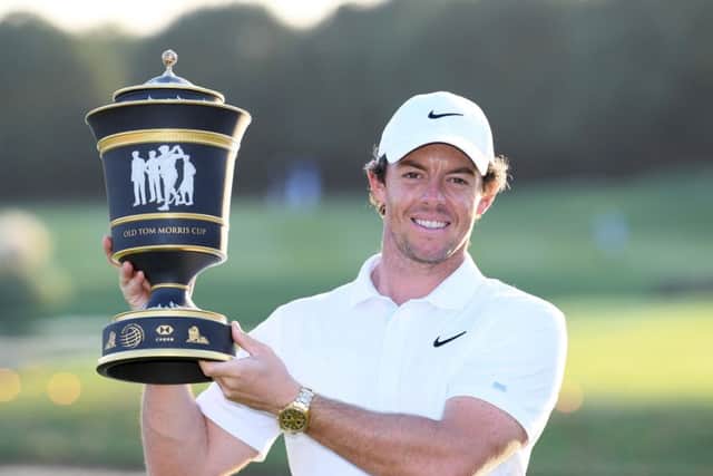 Rory McIlroy lifts aloft the WGC-HSBC Champions trophy after his victory at Sheshan International Golf Club in Shanghai. Picture: Getty Images