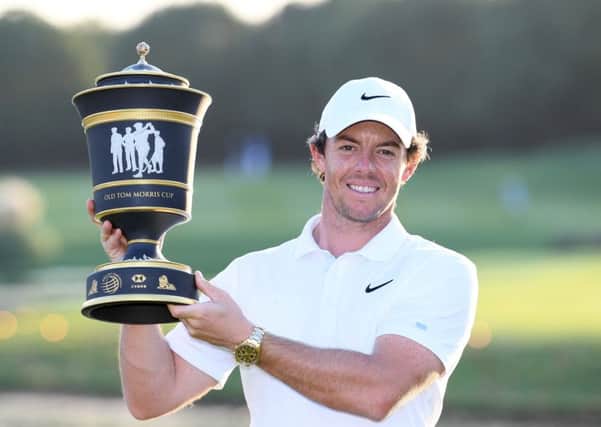 Rory McIlroy lifts aloft the WGC-HSBC Champions trophy after his victory at Sheshan International Golf Club in Shanghai. Picture: Getty Images