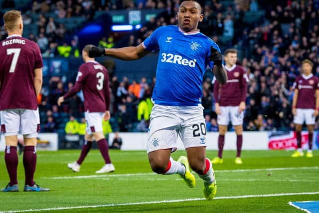 Alfredo Morelos celebrates his first goal at Hampden