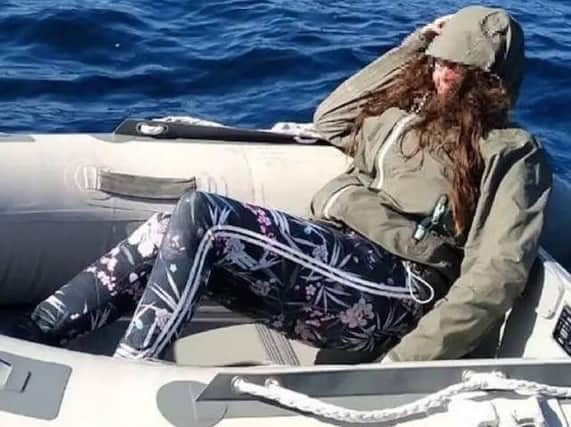 Kushila Stein, 47, drifted 26 miles from the Greek island of Folegandros in the Aegean Sea after the boats oar fell overboard. Picture: Hellenic Coast Guard