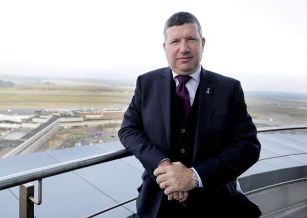 27-10-2015. Picture Michael Gillen.  Edinburgh Airport Chief Executive Gordon Dewar in control tower.