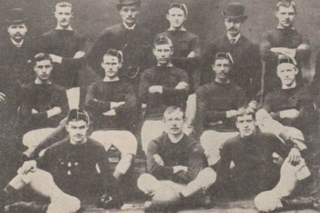 Ned Doig in the back row, in the middle, with the Arbroath team of 1886/1887.