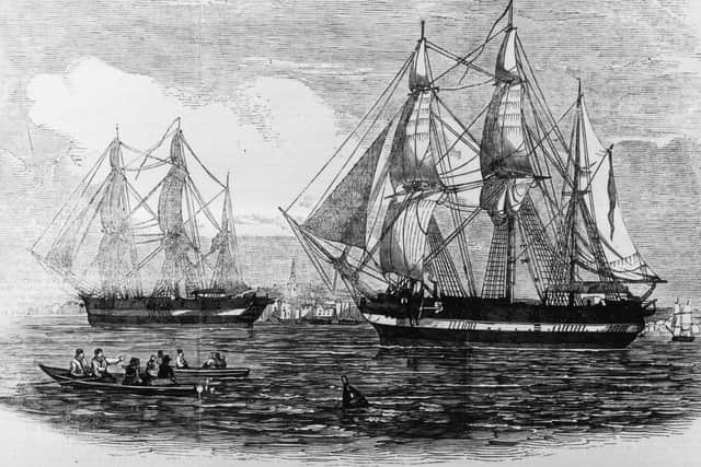 The HMS Terror and HMS Erebus before they set sail from Kent in 1845. The ships made their last stop in British waters at Stromness, Orkney, before heading for Greenland. PIC: Getty