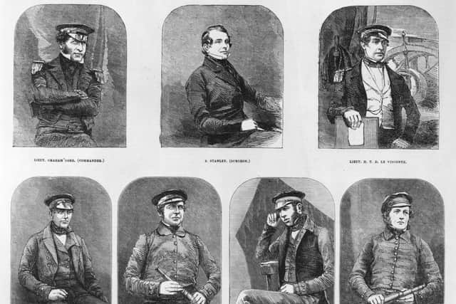 Dr Harry Goodsir, bottom row, second from right, pictured among other crew members on the doomed Franklin voyage. PIC: Getty.