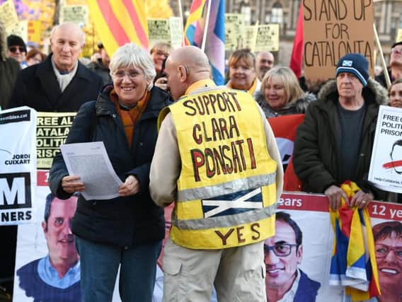 Clara Ponsati at the Glasgow protes 'Free All Catalan Political Prisoners'. Picture: John Devlin