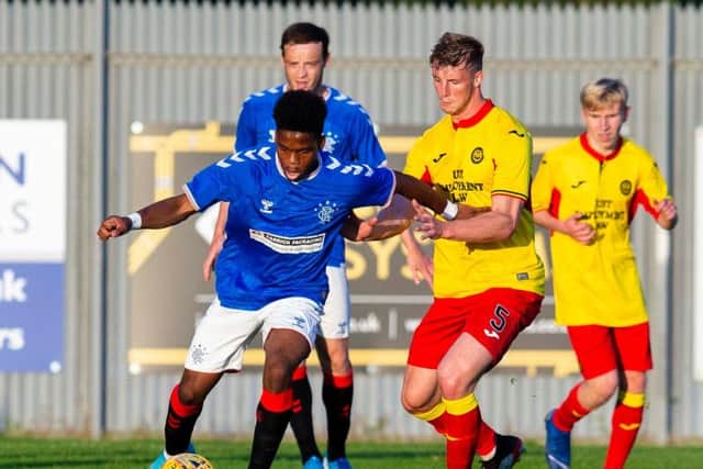 Dapo Mebude of Rangers Colts in action against Partick Thistle in the Glasgow Cup.Picture: Bruce White/SNS