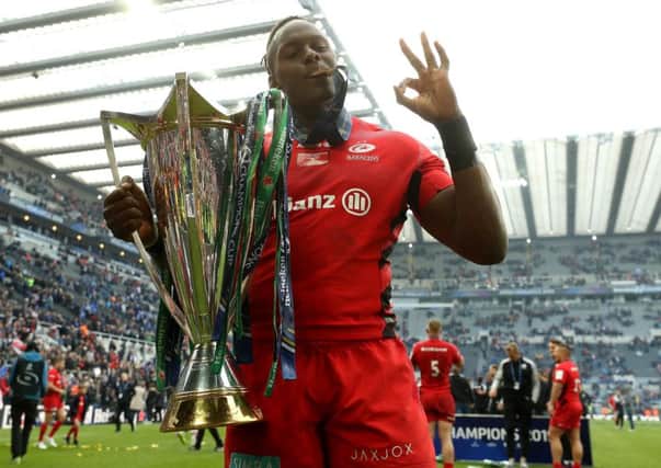 Maro Itoje of Saracens celebrates Saracens' Champions Cup final over Leinster last season. Picture: David Rogers/Getty Images