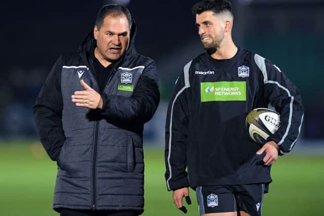 Glasgow Warriors coach Dave Rennie with stand-off Adam Hastings. Picture: Ross Parker/SNS