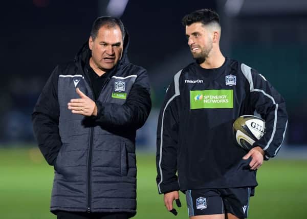 Glasgow Warriors coach Dave Rennie with stand-off Adam Hastings. Picture: Ross Parker/SNS