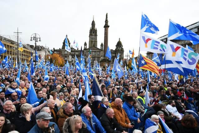 Pro-independence supporters gather in Glasgow as the SNP steps demands for an IndyRef2. Picture: John Devlin
