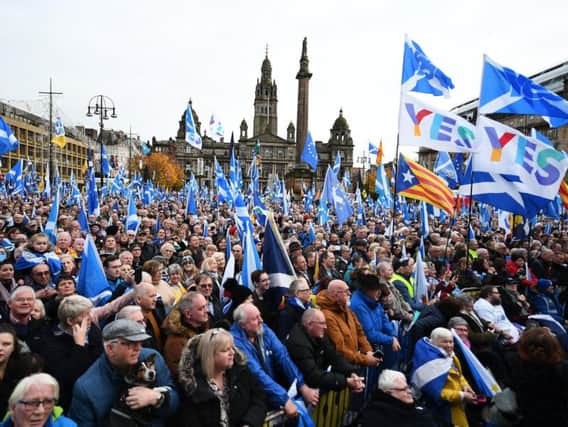 Pro-independence supporters gather in Glasgow as the SNP steps demands for an IndyRef2. Picture: John Devlin