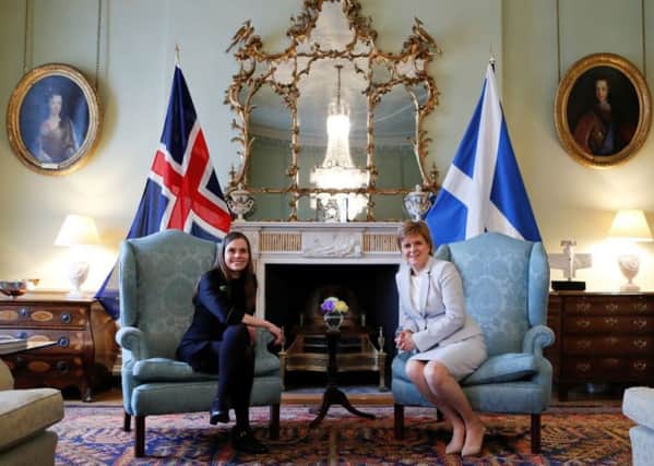 Nicola Sturgeon met Icelands Prime Minister Katrin Jakobsdottir in April. Iceland has some of the worlds strongest laws on workplace equality and equal pay. Picture: Getty