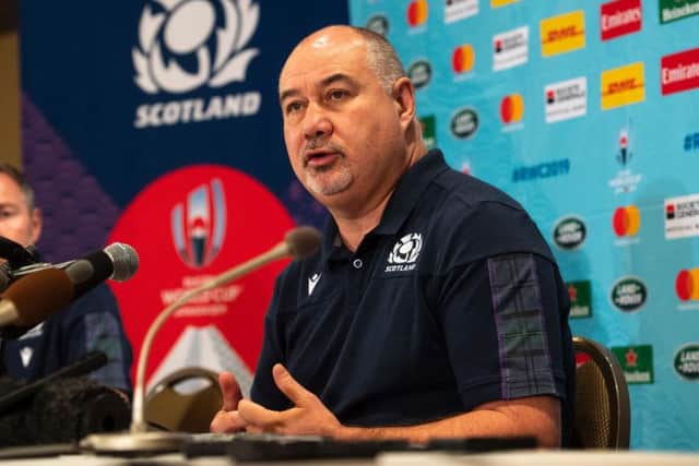 Mark Dodson takes part in a press conference in Japan during the World Cup