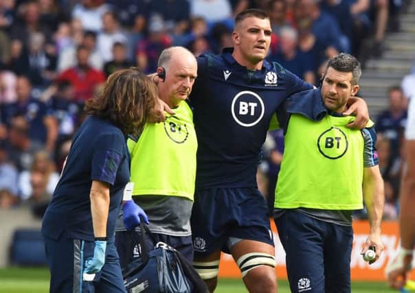 Sam Skinner was forced off with injury during the summer Test against France. Picture: SNS