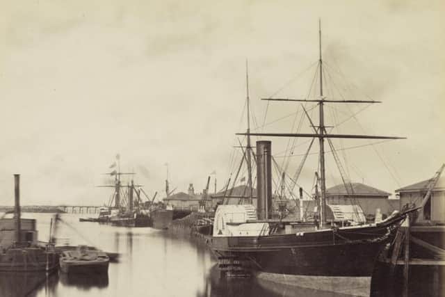 This image of ships in Granton Harbour in Edinburgh was captured by 19th century photographer Horatio Ross.