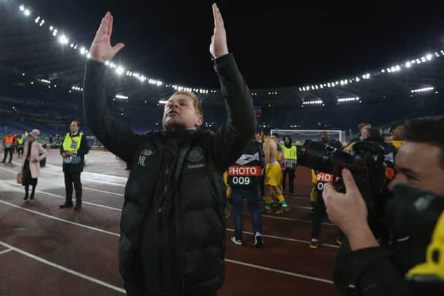 Joy for Neil Lennon after Celtic's first ever competitive win on Italian soil. Picture: Paolo Bruno/Getty Images