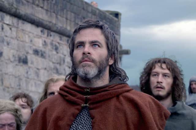 Robert the Bruce played by Chris Pine in Outlaw King, which was shot entirely on set in Scotland according to the borders of 1320. PIC: Netflix.