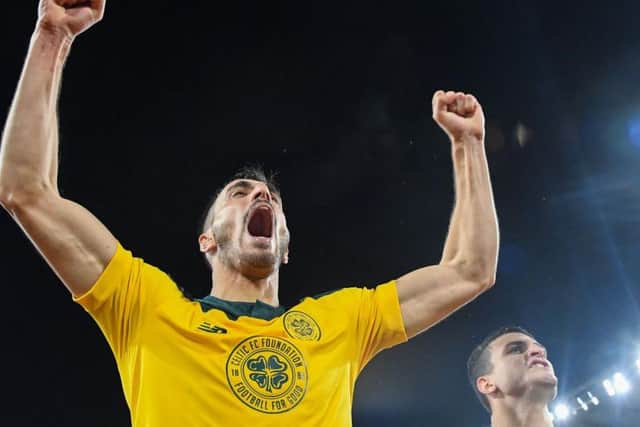 Hatem Abd Elhamed celebrates Celtic's stunning win over Lazio in Rome. Picture: Tiziana Fabi/AFP via Getty Images