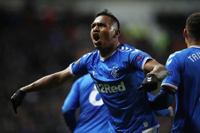 Joy for Alfredo Morelos after his goal for Rangers against Porto at Ibrox. Picture: Ian MacNicol/Getty Images