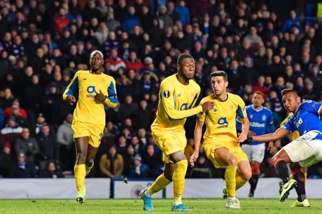 Alfredo Morelos' strike against Porto. Picture: SNS