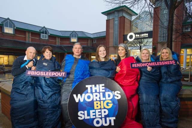 From left:Social Bite's Maria Healy (centre) with The Centre's Mark Fallon, Anne McGroarty, Patrick Robbertze, Ashley Bisland, Stephanie Rodgers and Natasha Gallacher. Picture: Contributed