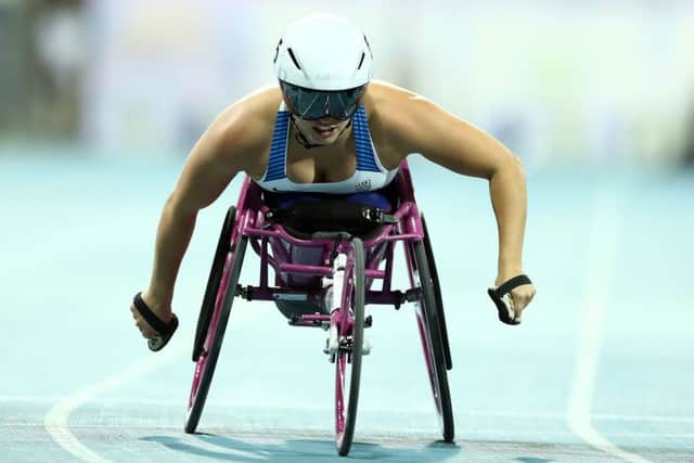 Sammi Kinghorn of Great Britain on her way to bronze in the Women's T53 100m final in Dubai. Picture: Bryn Lennon/Getty Images