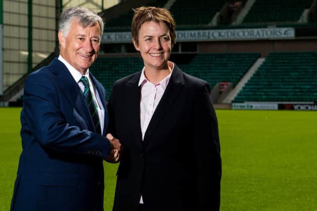 Hibs chief executive Leeann Dempster with club owner Ron Gordon. Picture: SNS