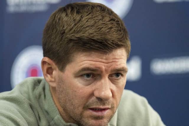 GLASGOW, SCOTLAND - NOVEMBER 08: Steven Gerrard during a Rangers Press Conference at The Hummel Training Centre, Auchenhowie on November 08, in Glasgow, Scotland.  (Photo by Ross MacDonald / SNS Group)