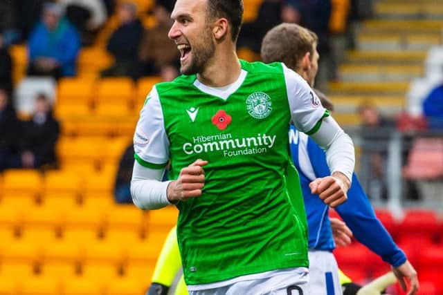 Christian Doidge celebrates against St Johnstone