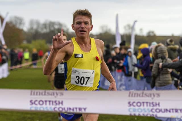 Andy Butchart wins the Lindsays Short Course cross country in Kirkcaldy. Picture: Bobby Gavin/scottishathletics