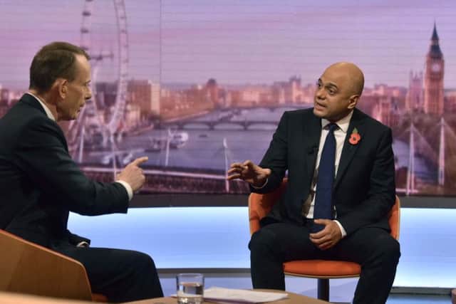 Sajid Javid defends his spending plans, while attacking Labour's on the BBC's Andrew Marr Show (Picture: Jeff Overs/BBC Picture Publicity via Getty Images)