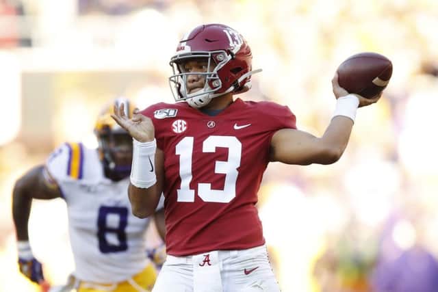 University of Alabama quarterback Tua Tagovailoa throws a pass against Louisiana State University. Picture: Todd Kirkland/Getty