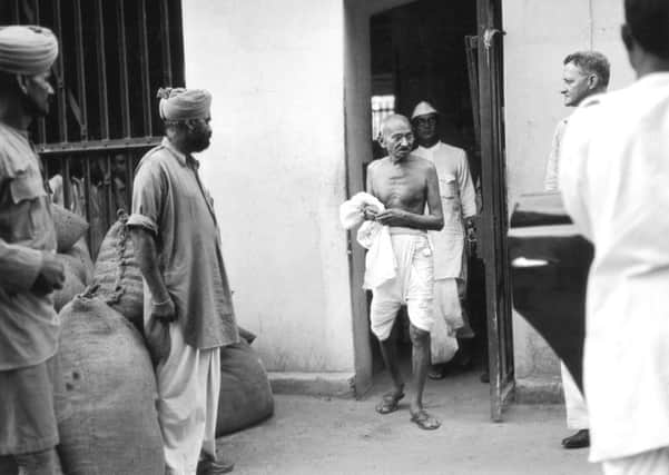 Mahatma Gandhi, a champion of peaceful protest, leaves a Kolkata jail after interviewing political prisoners in 1938 (Picture: Keystone/Getty Images)