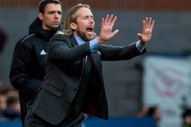 Austin MacPhee gestures to the Hearts players during the 5-2 win over St Mirren in his latest game in interim charge. Picture: Ross Parker/SNS