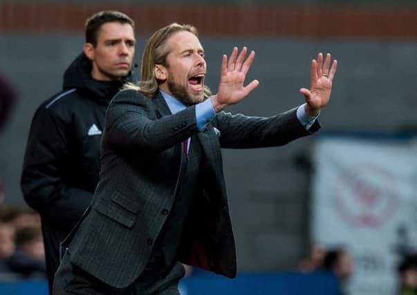 Austin MacPhee gestures to the Hearts players during the 5-2 win over St Mirren in his latest game in interim charge. Picture: Ross Parker/SNS