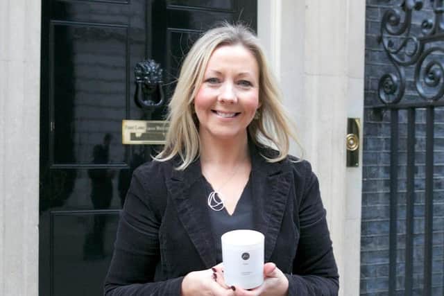 Fife-based entrepreneur Jo Macfarlane outside 10 Downing Street. Picture: Contributed