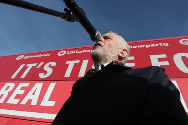 UK Labour leader Jeremy Corbyn campaigns in Hamilton yesterday during a two-day visit to Scotland. Picture: PA