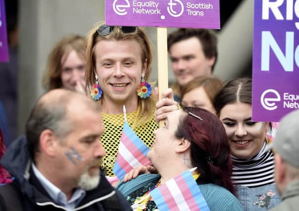 Trans rights protesters hold a rally outside the Scottish Parliament (Picture: Lisa Ferguson)