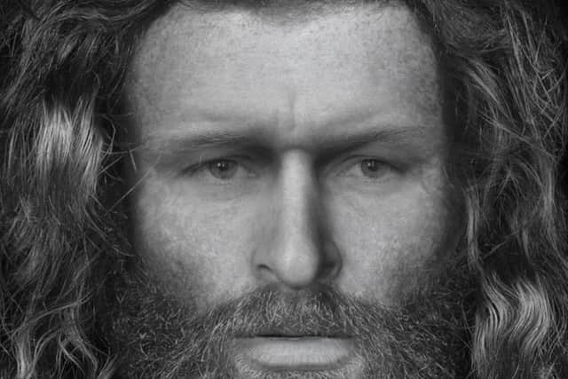 The facial reconstruction of a Pict, whose bones were found in a cave in the Black Isle. Research has shown the man was of high standing in the community but suffered a brutal death after being hit around the head around 1,400 years ago. PIC: University of Dundee.