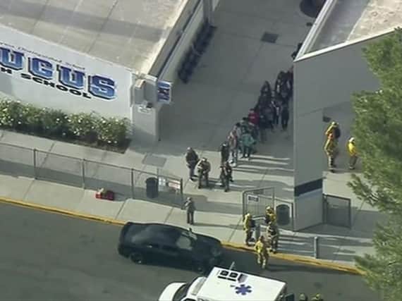 Three students are reportedly injured in the incident which occurred on Thursday morning. Picture: AP/KTTV-TV