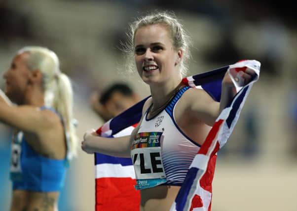 Maria Lyle celebrates after winning the T35 200m in Dubai, four days after success in the 100m. Picture: Getty