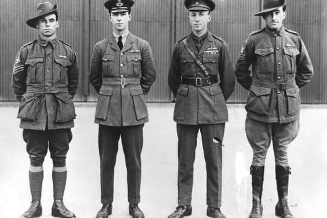 From left to right, Sergeant Walter Henry Shiers (Wally Shiers), Lieutenant Keith Macpherson Smith, Captain Sir Ross Macpherson Smith and Sergeant Jim Bennett at Hounslow Heath Aerodrome in London, just before setting off for Darwin in Australia. Picture: Central Press/Hulton Archive/Getty